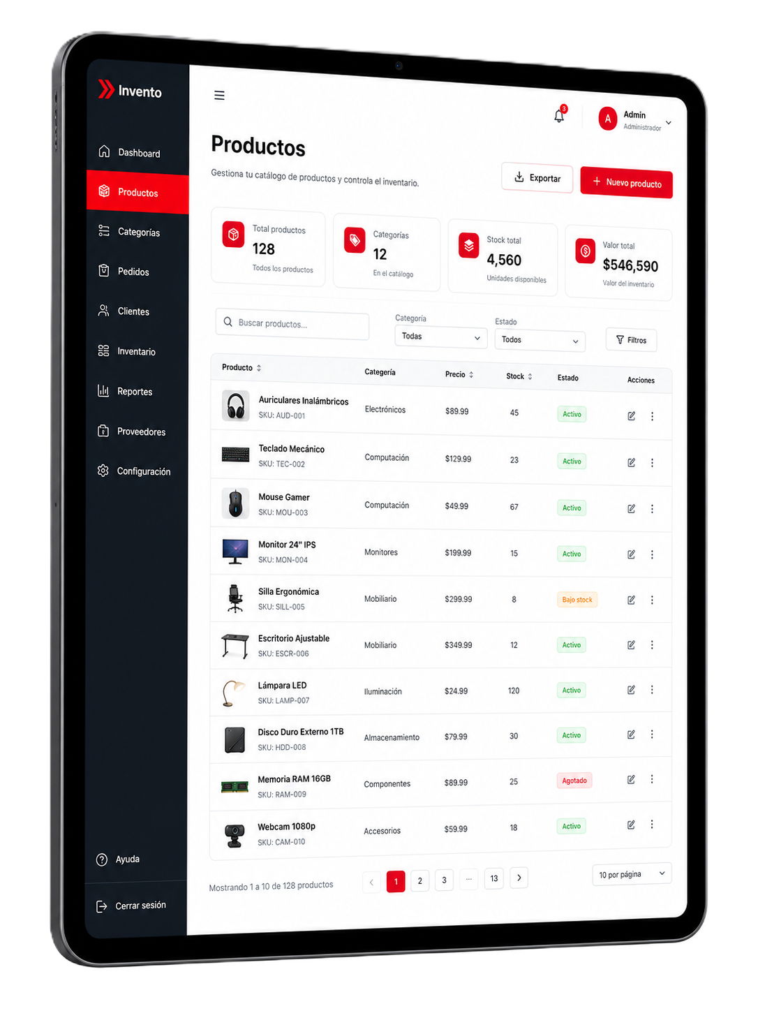 Catálogo de productos en tablet por WebClic Studio